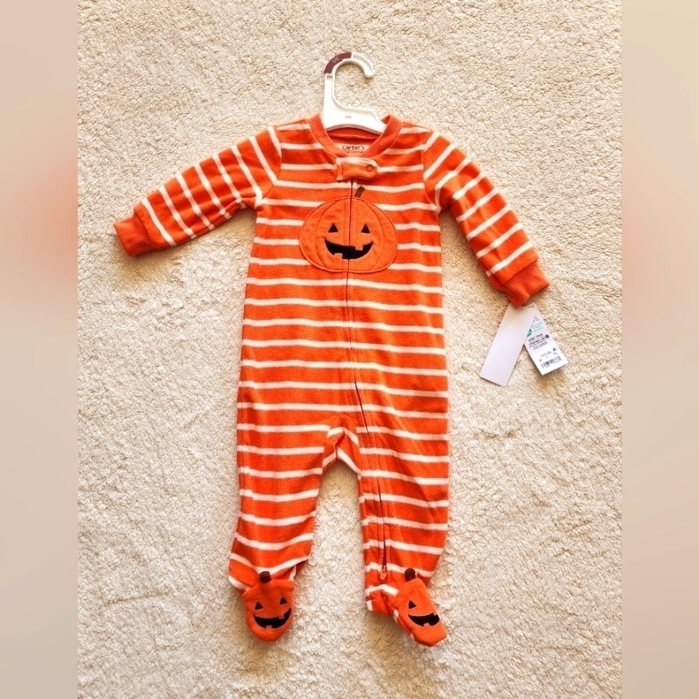 New baby boy / girl fall Halloween Thanksgiving PUMPKIN footed pajama